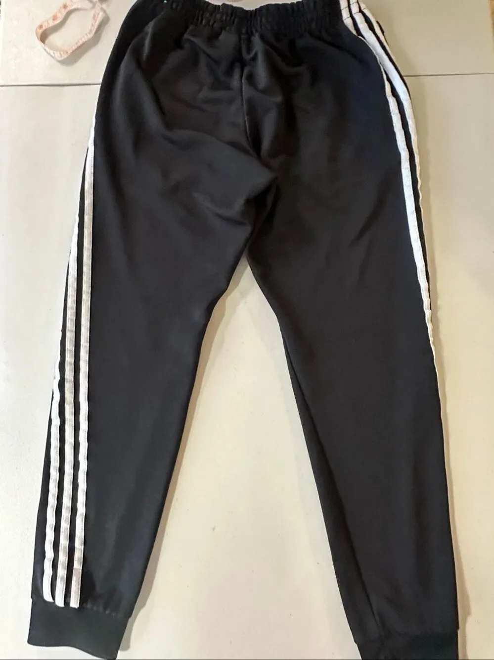 Adidas Men's Black White Striped Embroidered Logo Tapered Track Pants Medium